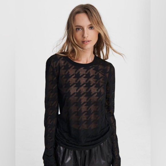 Rag & Bone Black Valencia Houndstooth Jersey Long Sleeve Shirt (With Hole‼️) - Picture 1 of 8